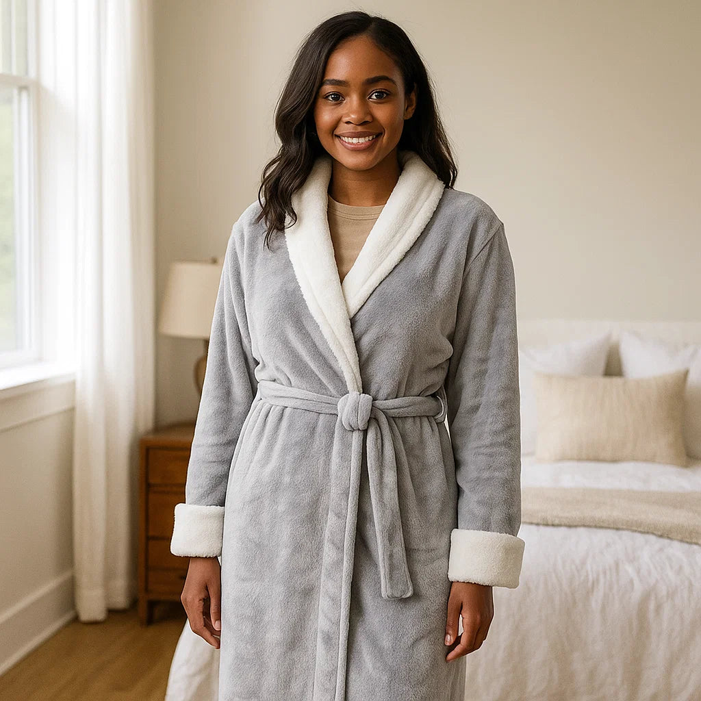 VeluSoft – Peignoir en Fleece Élégant avec Finitions Contrastantes Luxueuses pour des Moments de Détente