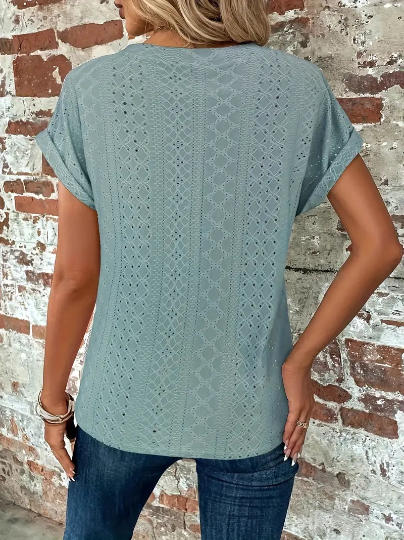 T-shirt d'été - Col rond - Manches chauve-souris - Design tendance-T-Shirts pour Femmes-PARIS FEMME