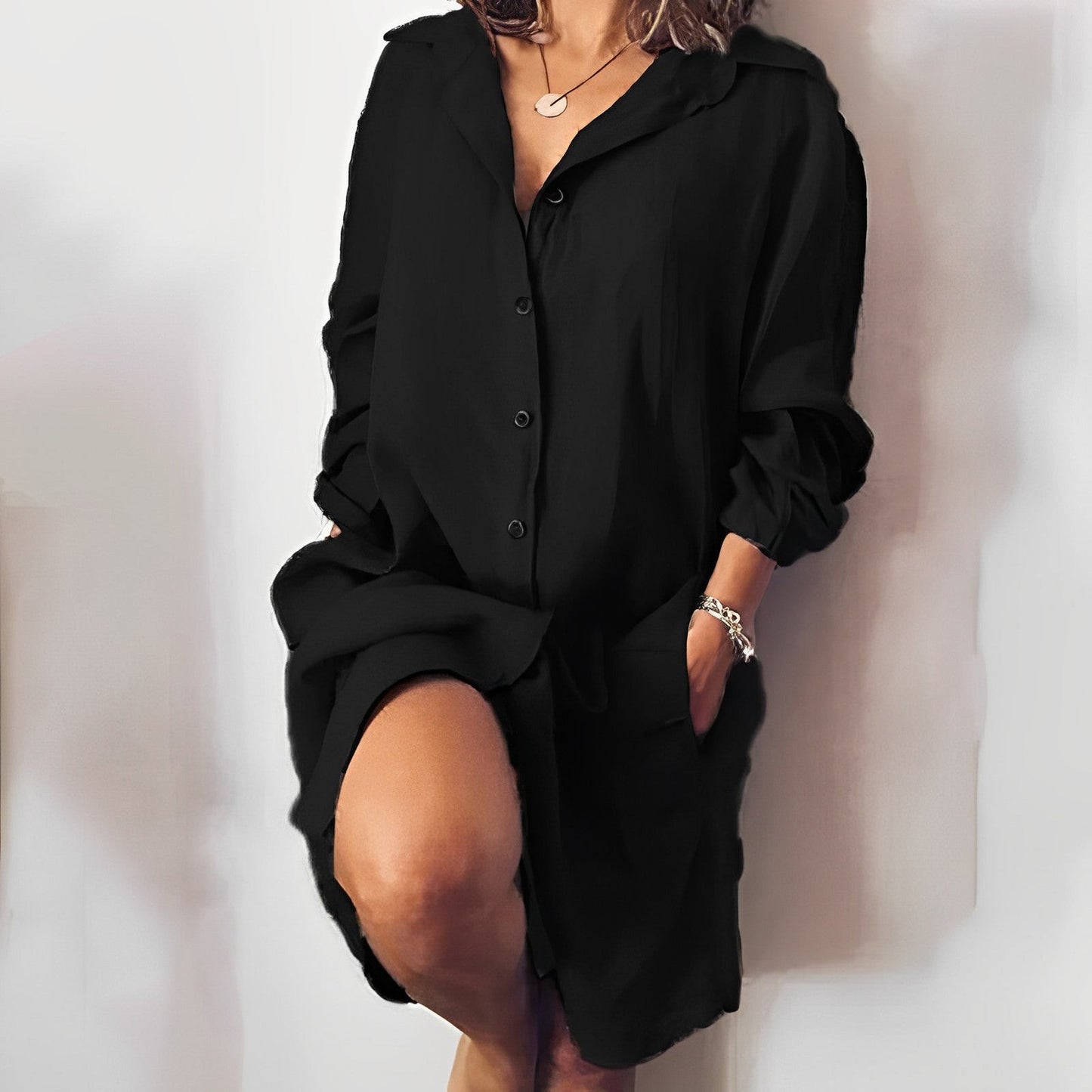 Robe Chemise Femme - Coton Lin - Manches Longues-Chemisier-PARIS FEMME