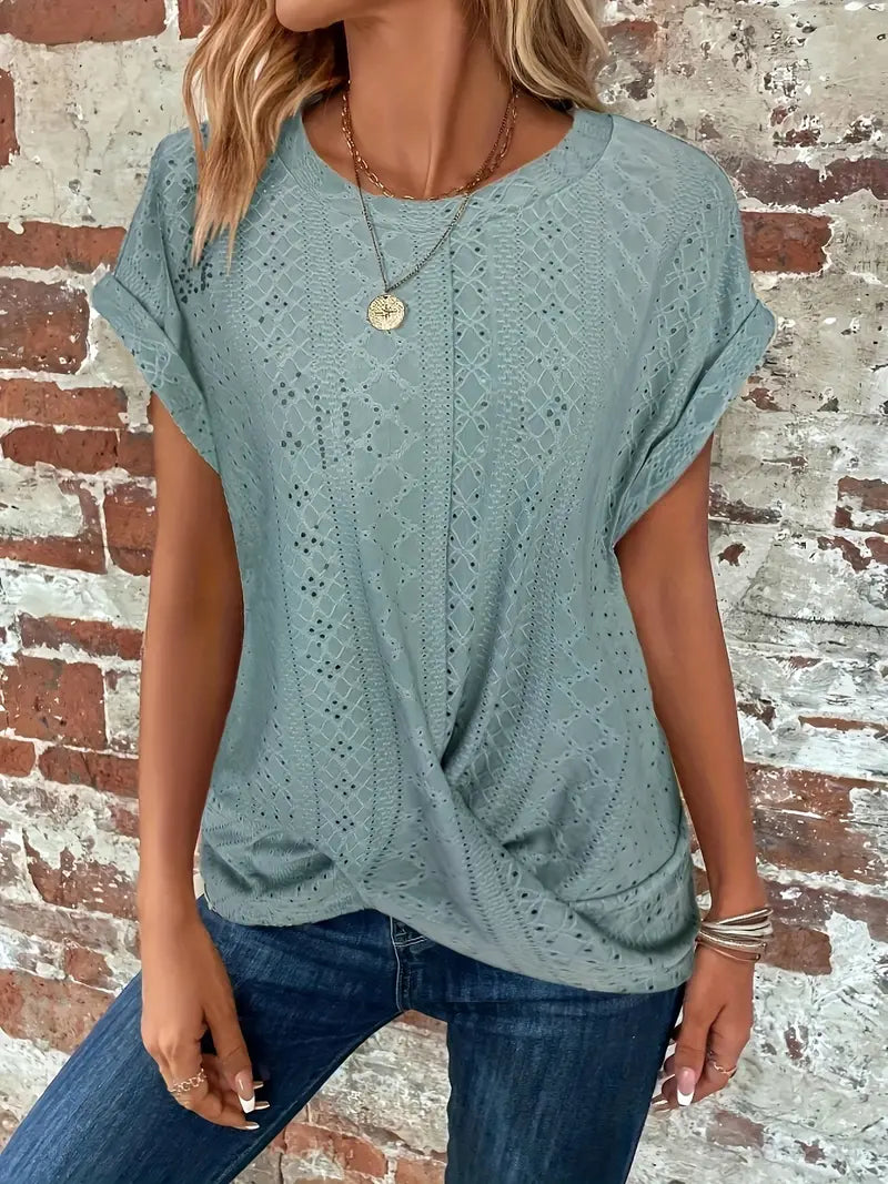 T-shirt d'été - Col rond - Manches chauve-souris - Design tendance-T-Shirts pour Femmes-PARIS FEMME
