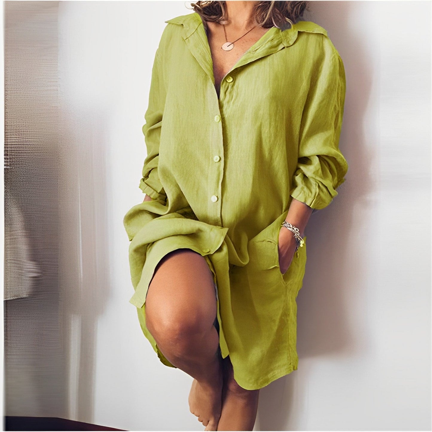 Robe Chemise Femme - Coton Lin - Manches Longues-Chemisier-PARIS FEMME