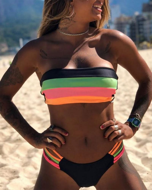 Bikinis sexy avec impression en blocs de couleur-Costumes Estivaux pour Femmes-PARIS FEMME