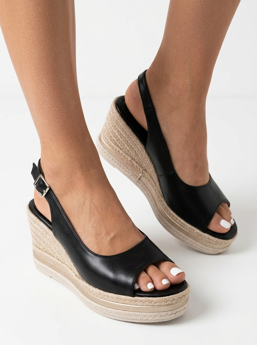 Sandales Compensées Femme | Soutien, Lanière Arrière | Or, Noir, Blanc