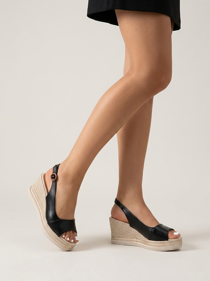 Sandales Compensées Femme | Soutien, Lanière Arrière | Or, Noir, Blanc