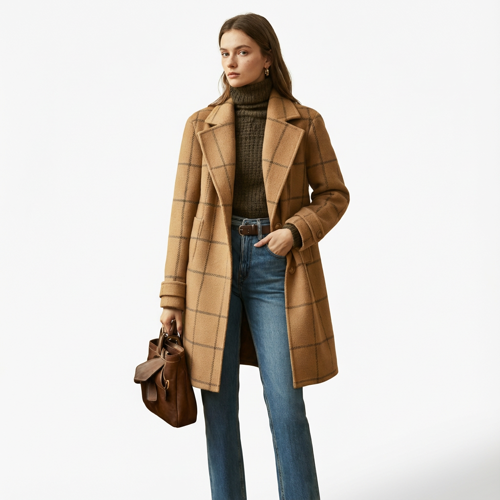 Manteau à carreaux femme | Motif vichy, longueur midi