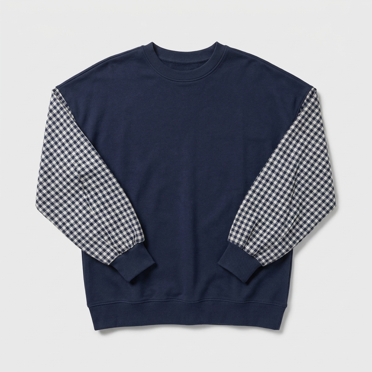 Mira | Femme Haut Col Rond Patchwork Carreaux Loose