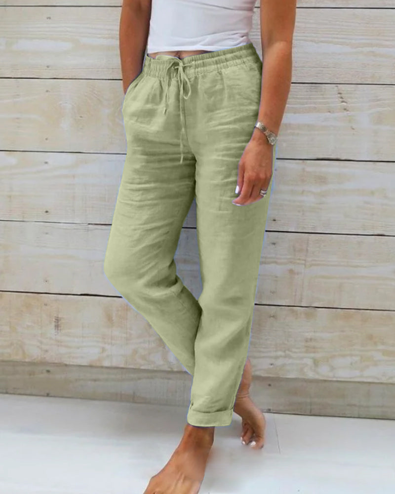 Pantalon femme léger extensible coupe confortable en plusieurs coloris