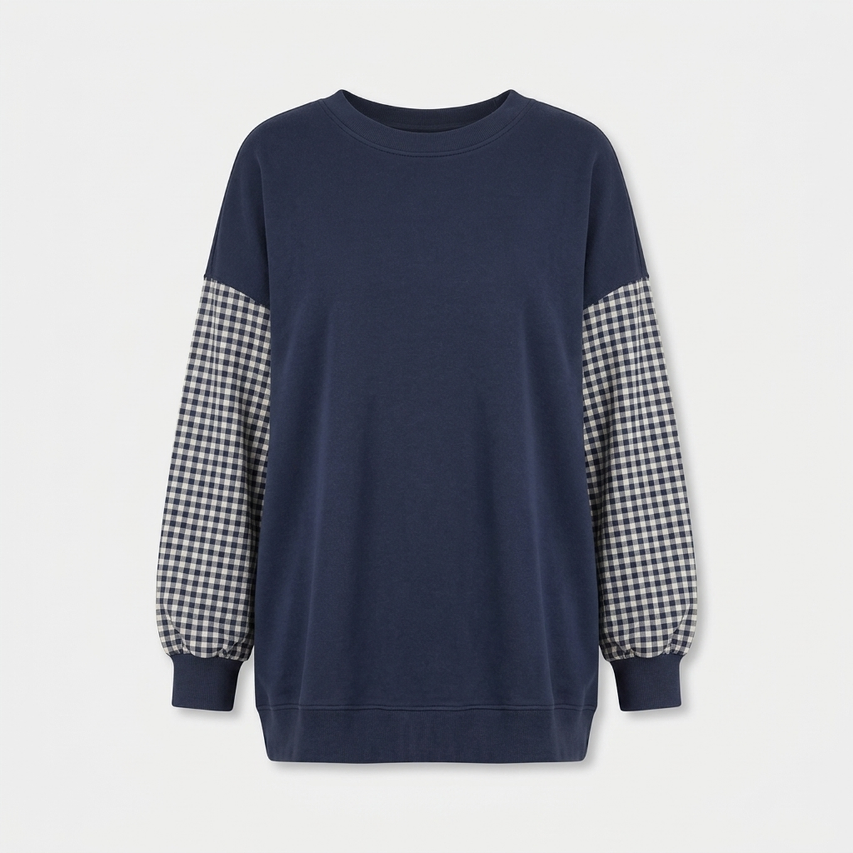 Mira | Femme Haut Col Rond Patchwork Carreaux Loose