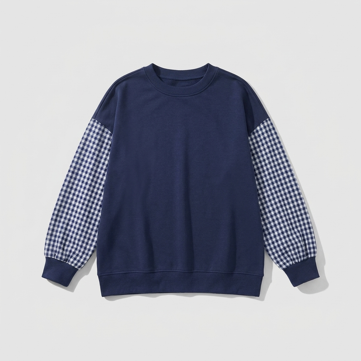 Mira | Femme Haut Col Rond Patchwork Carreaux Loose