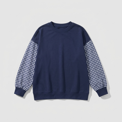 Mira | Femme Haut Col Rond Patchwork Carreaux Loose