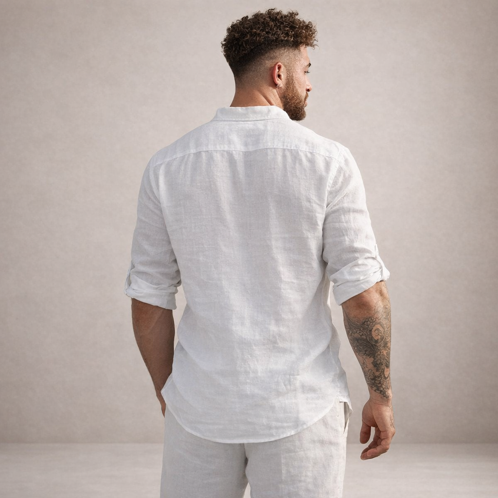 Chemise lin homme | Coupe régulière, manches longues, col officiel