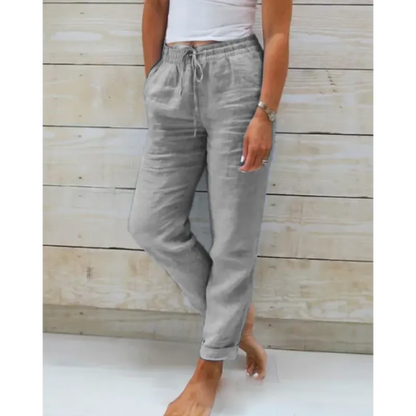 Pantalon d'été pour femme | Aspect lin, taille élastiquée | Pantalon de détente confortable