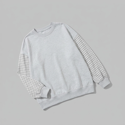 Mira | Femme Haut Col Rond Patchwork Carreaux Loose