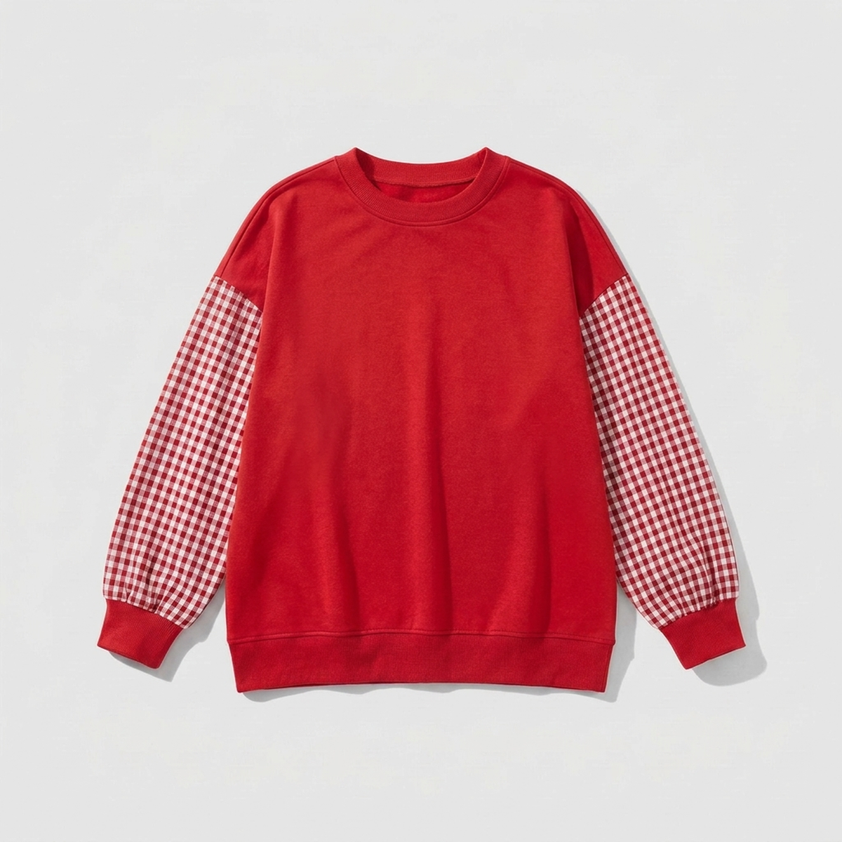 Mira | Femme Haut Col Rond Patchwork Carreaux Loose