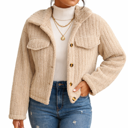 Cardigan femme | Matière teddy douce, coupe courte