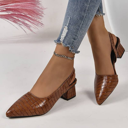Escarpins Slingback Femme Cuir Crocodile Talon Bloc-Chaussures-PARIS FEMME