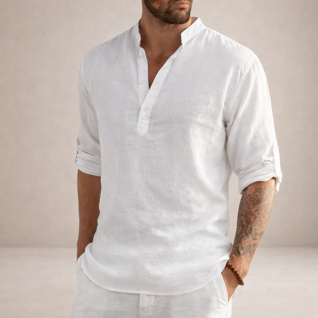 Chemise lin homme | Coupe régulière, manches longues, col officiel