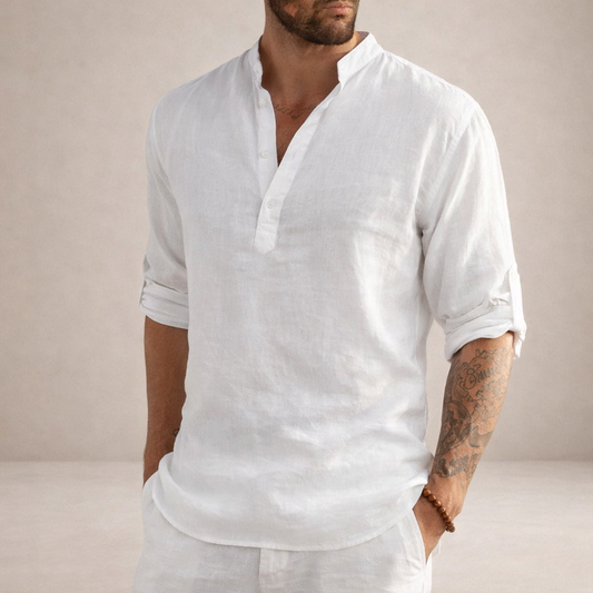 Chemise lin homme | Coupe régulière, manches longues, col officiel