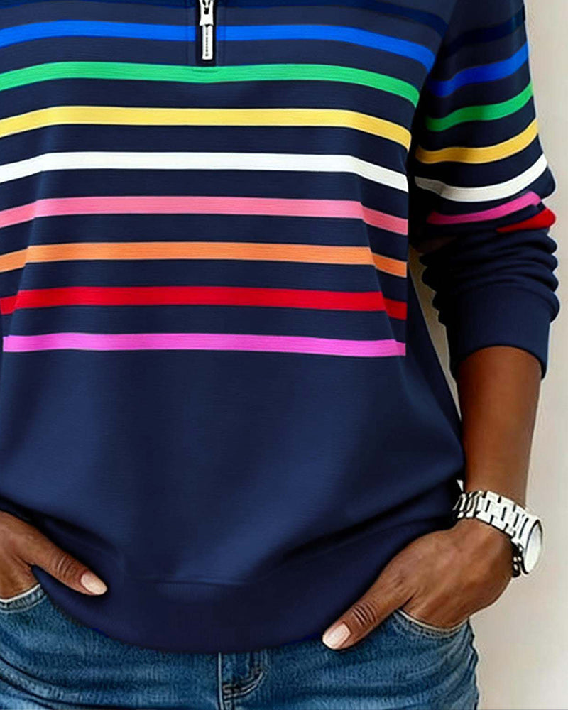 Pull-over rayé | Fermeture éclair quart | Confort doux
