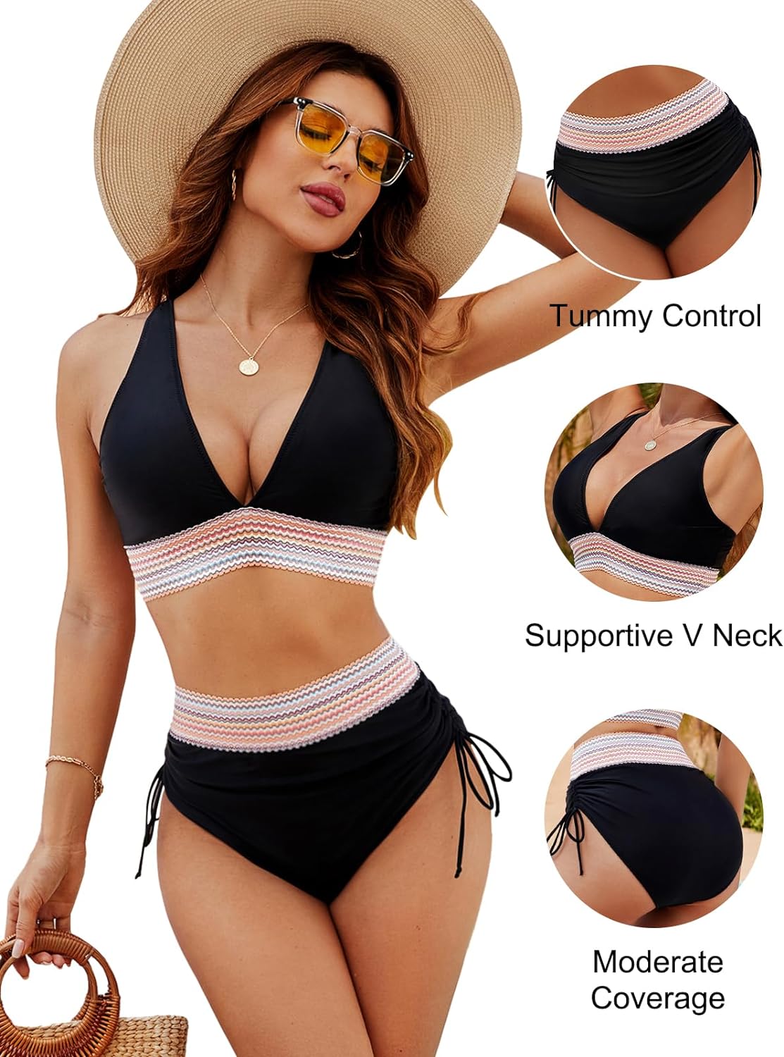 Bikini femme | Taille haute, effet ventre plat | Style élégant