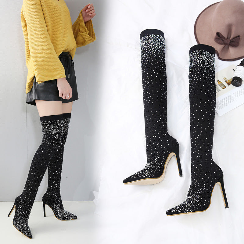 Bottes de danse | Talons hauts strass, montantes | Noir, Gris