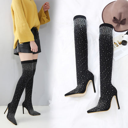 Bottes de danse | Talons hauts strass, montantes | Noir, Gris