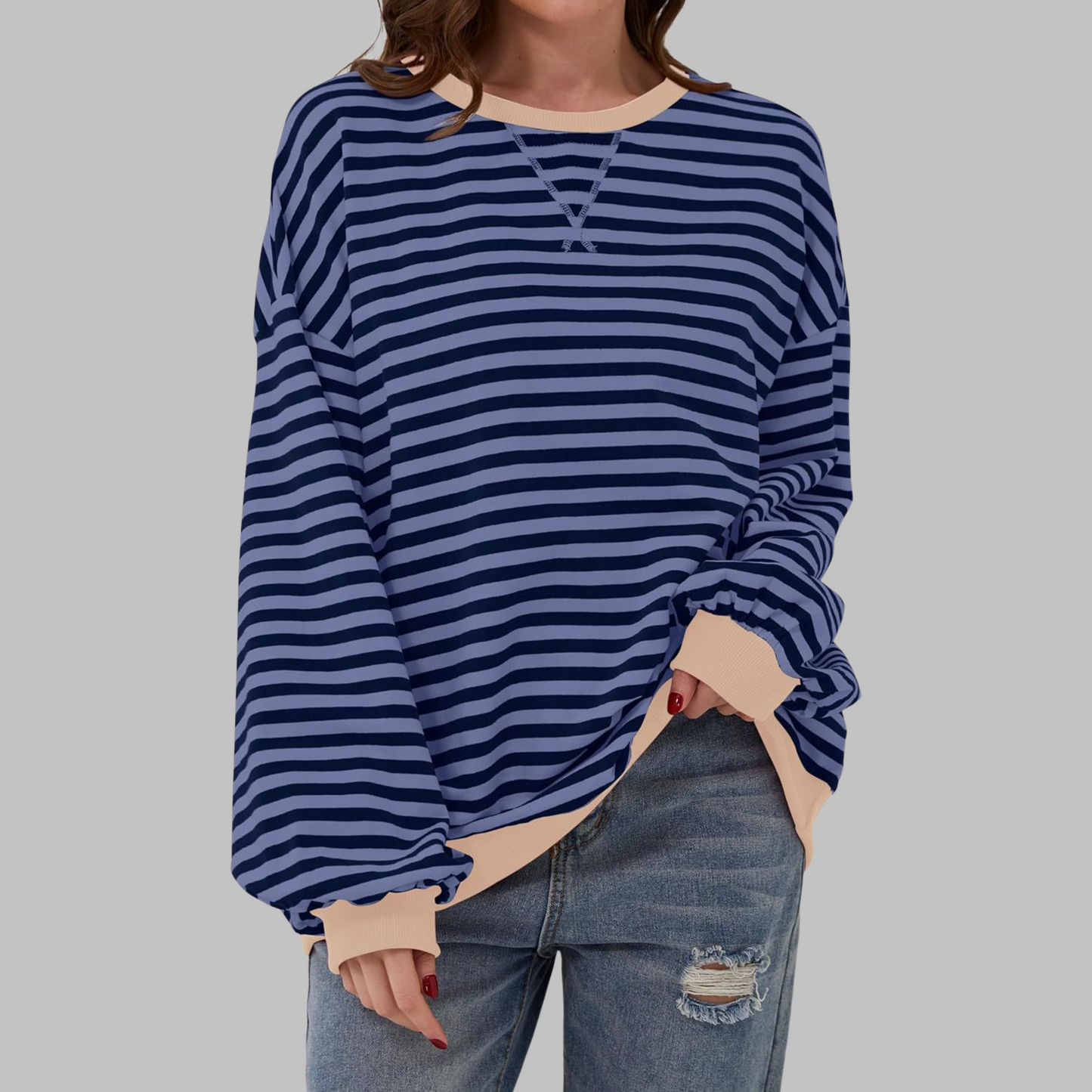 Sweat-shirt rayé femme manches longues | Confort doux, coupe moderne