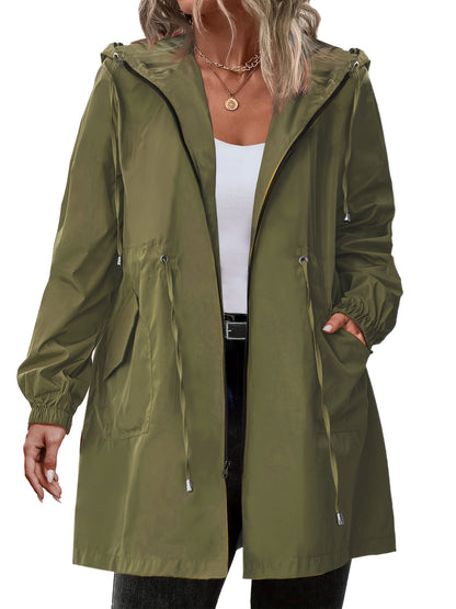 Imperméable femme | Grande taille, léger | Veste zippée à capuche