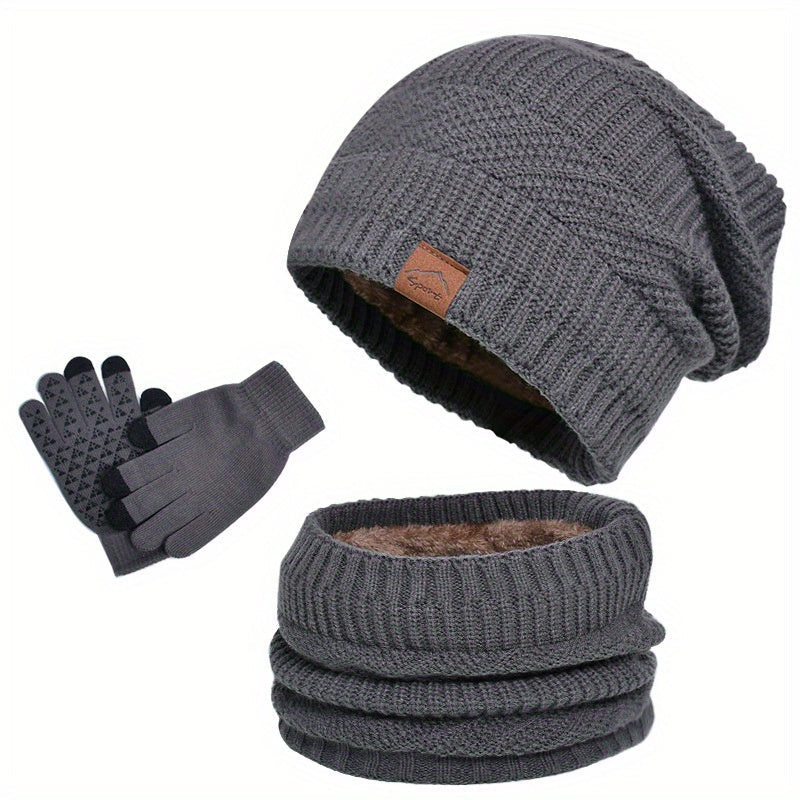 Ensemble hiver homme 3 pièces bonnet écharpe gants coordonnés
