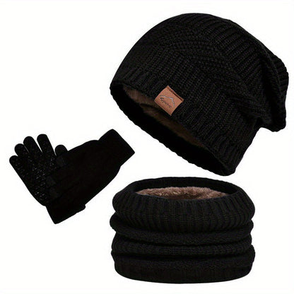 Ensemble hiver homme 3 pièces bonnet écharpe gants coordonnés