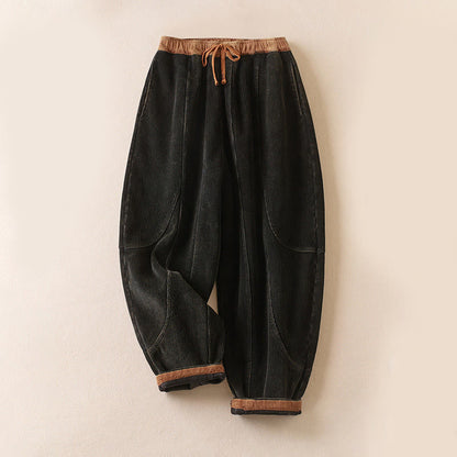 Pantalon velours femme taille élastique sarouel doublé polaire