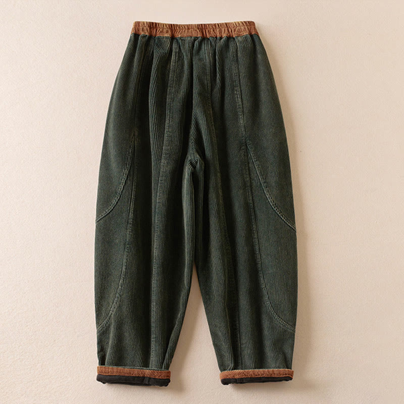 Pantalon velours femme taille élastique sarouel doublé polaire