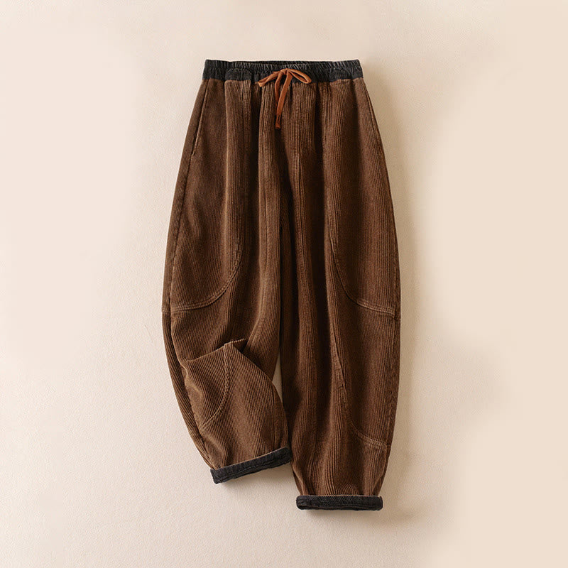 Pantalon velours femme taille élastique sarouel doublé polaire