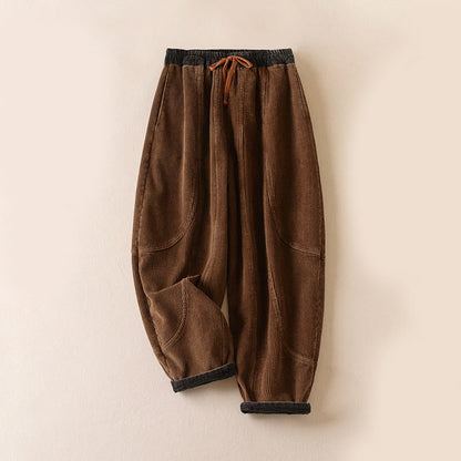 Pantalon velours femme taille élastique sarouel doublé polaire