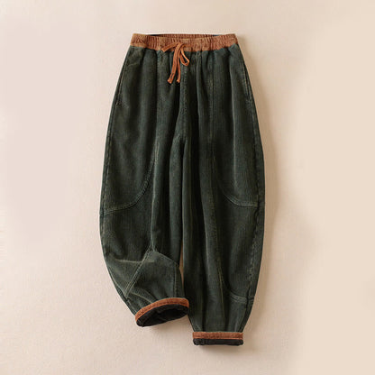 Pantalon velours femme taille élastique sarouel doublé polaire