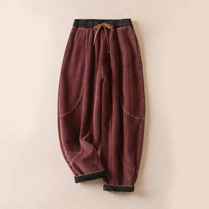 Pantalon velours femme taille élastique sarouel doublé polaire