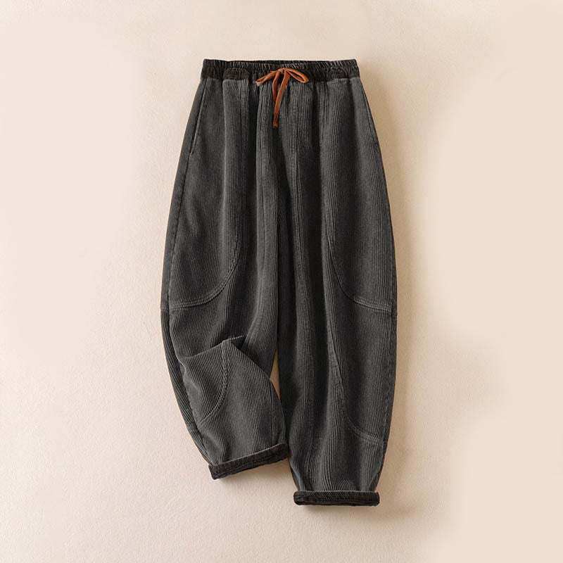 Pantalon velours femme taille élastique sarouel doublé polaire