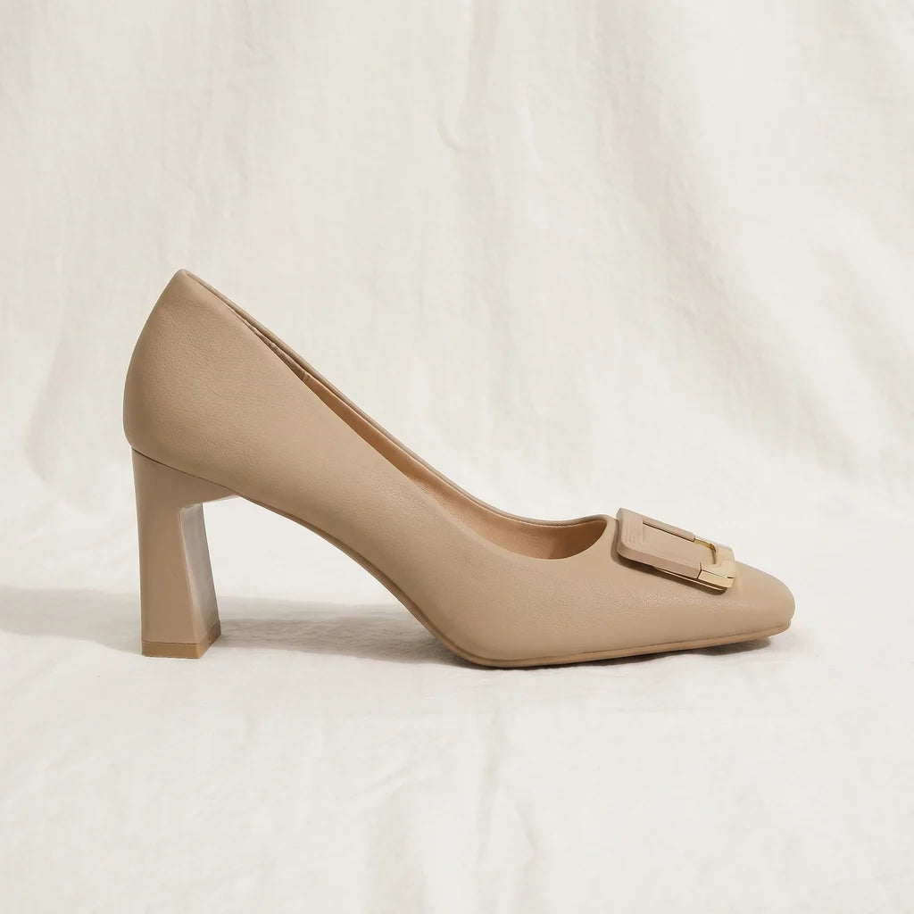 Escarpins slingback talon bloc femme bout carré avec boucle décorative