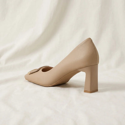 Escarpins slingback talon bloc femme bout carré avec boucle décorative