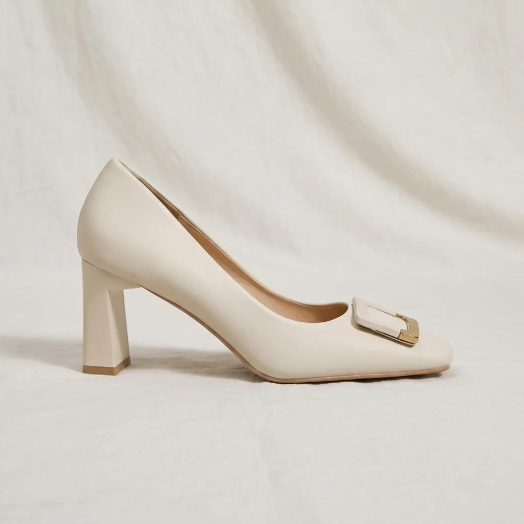 Escarpins slingback talon bloc femme bout carré avec boucle décorative