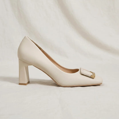 Escarpins slingback talon bloc femme bout carré avec boucle décorative