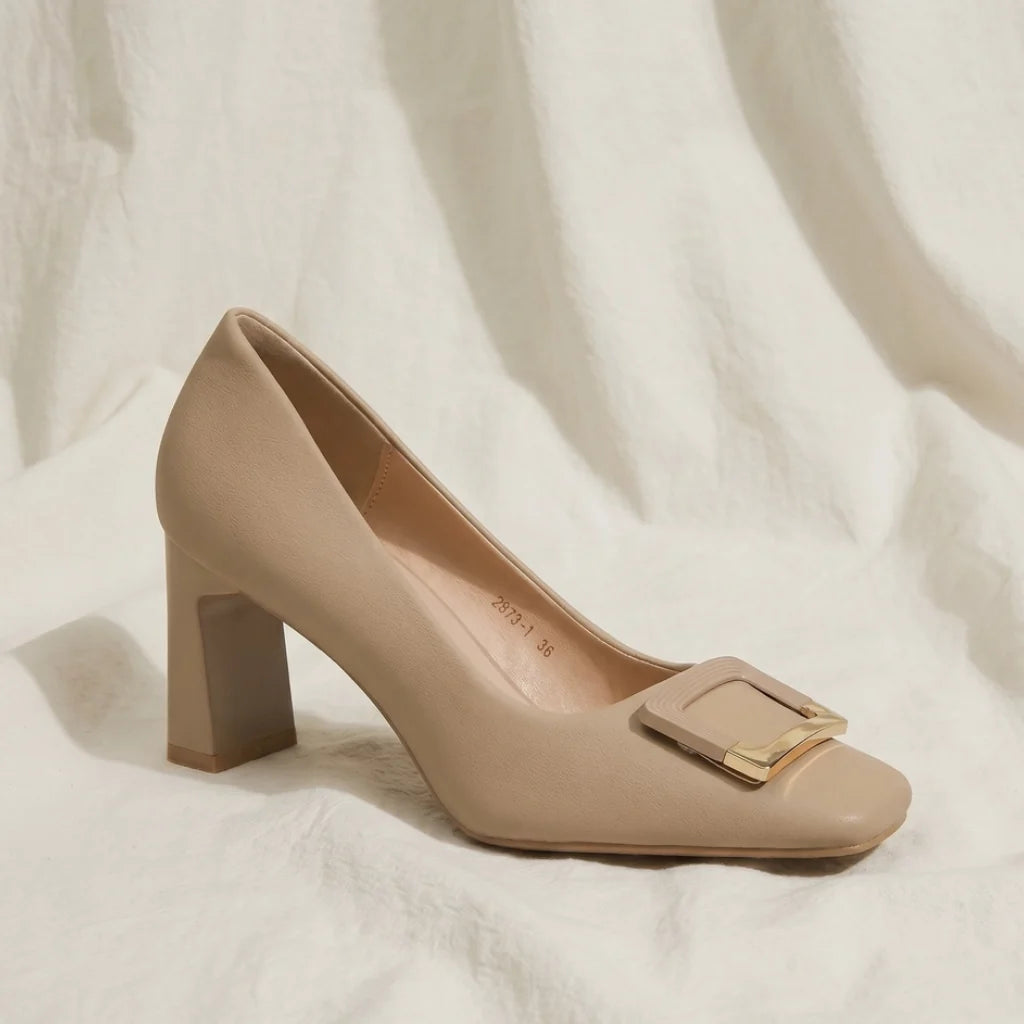 Escarpins slingback talon bloc femme bout carré avec boucle décorative