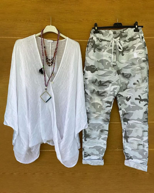 Ensemble deux pièces tendance avec imprimé camouflage-Costumes Estivaux pour Femmes-PARIS FEMME