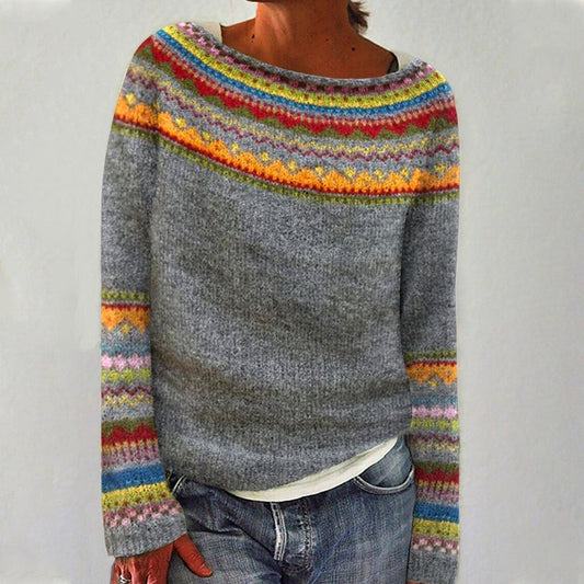 Pullover femme col rond coupe ample décontracté
