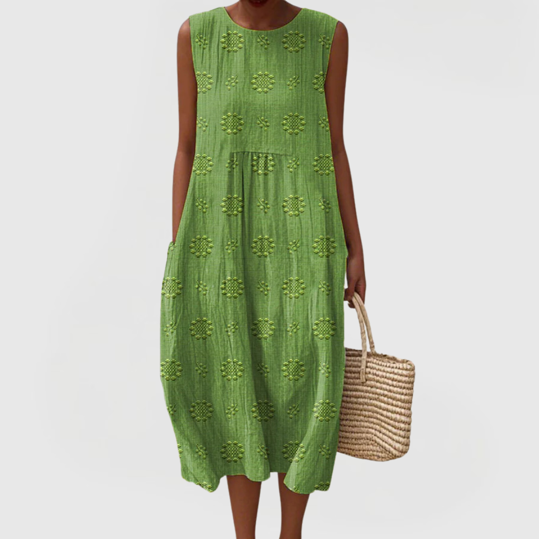 Robe femme longue sans manches broderie florale avec poches cachées