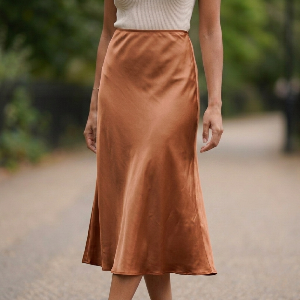 Jupe Midi Satin Trapèze | Coupe Flatteuse | Luxueuse