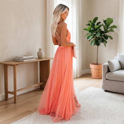 Robe Cocktail Orange à Bretelles Matrona pour Femme | Élégante et Stylée