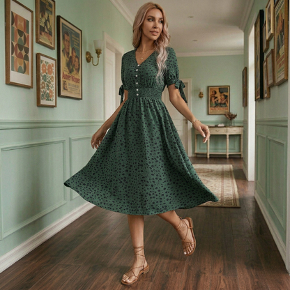 Robe à Pois | Femme, Manches Courtes | Style Vintage