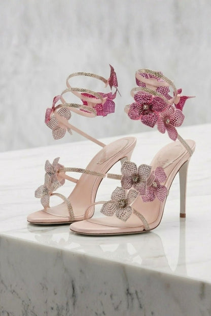 Chaussures de danse latine, Femmes | Talons à fleurs | Bride cheville