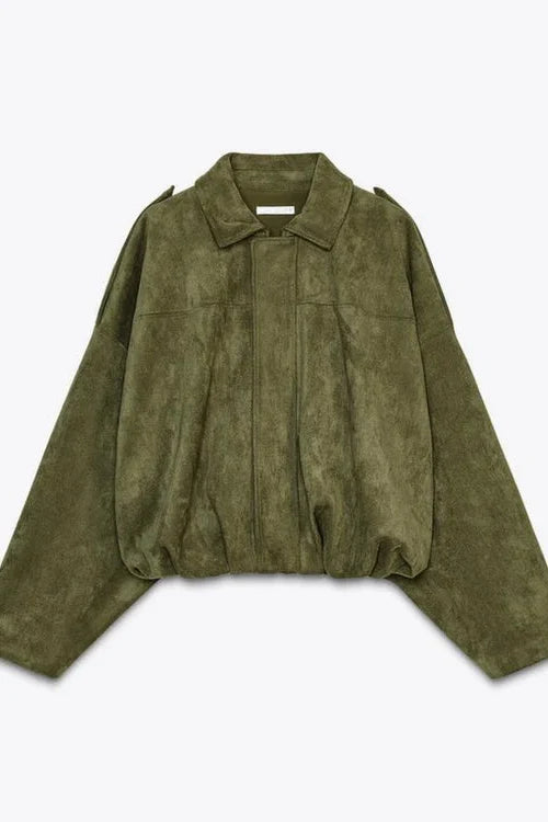 Veste bomber femme suédine col revers manches chauve-souris
